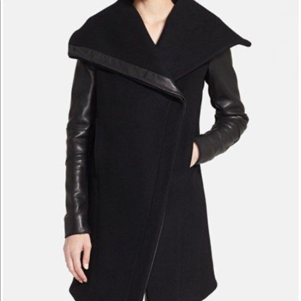 Inclusion Willow Leather Trim Wool Blend Coat